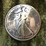 Silberner Münzconcho - Replikat der beliebten "Walking Liberty" Münze von 1935
